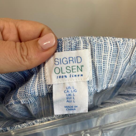 Sigrid Olsen 100% Linen Striped Tassel Pants Large Coastal Resort Beach Boho Fit - Picture 5 of 8